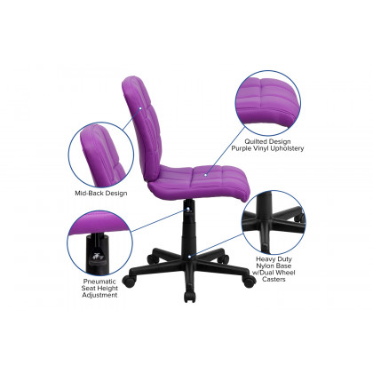 BLNK Clayton Vinyl Mid-Back Quilted Swivel Task Office Chair - Purple