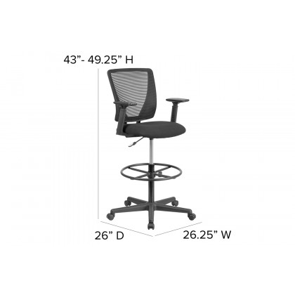 BLNK Harper Ergonomic Fabric Mid-Back Mesh Drafting Chair with Seat and Adjustable Foot Ring - with Adjustable Arms