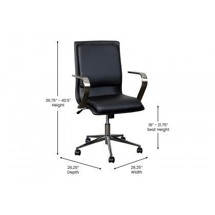 BLNK James Mid-Back Designer Executive Office Chair with Brushed Chrome Base and Arms - Black