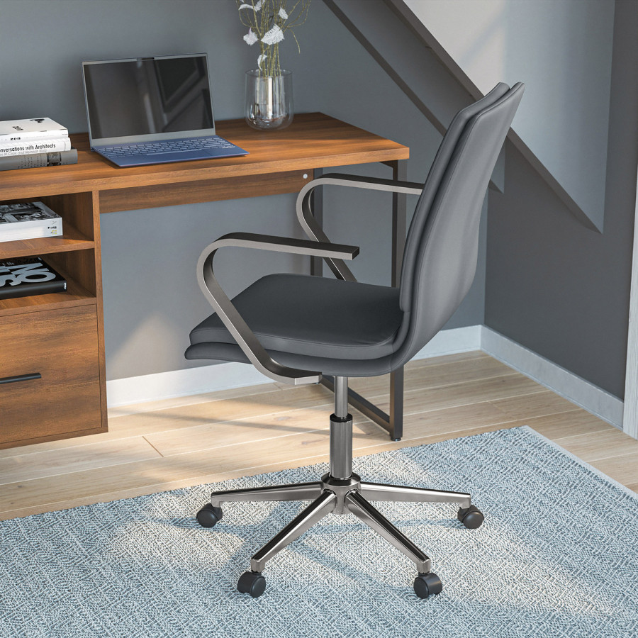 BLNK James Mid-Back Designer Executive Office Chair with Brushed Chrome Base and Arms - Gray
