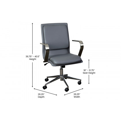 BLNK James Mid-Back Designer Executive Office Chair with Brushed Chrome Base and Arms - Gray