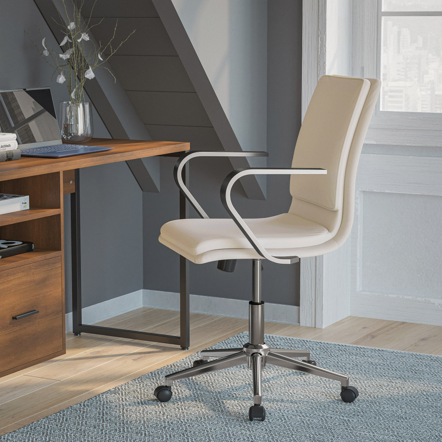 BLNK James Mid-Back Designer Executive Office Chair with Brushed Chrome Base and Arms - Taupe