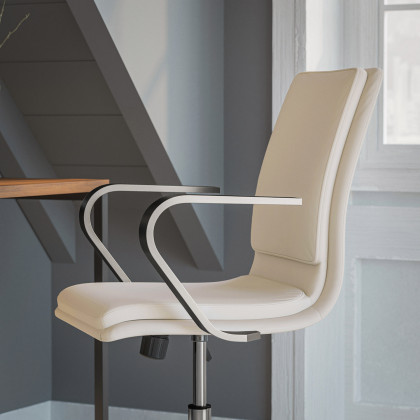 BLNK James Mid-Back Designer Executive Office Chair with Brushed Chrome Base and Arms - Taupe
