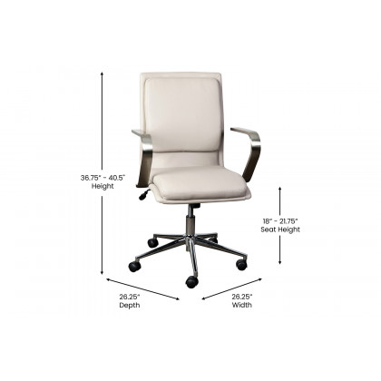 BLNK James Mid-Back Designer Executive Office Chair with Brushed Chrome Base and Arms - Taupe