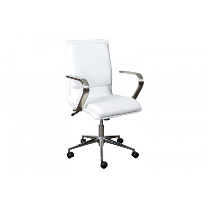 BLNK James Mid-Back Designer Executive Office Chair with Brushed Chrome Base and Arms - White