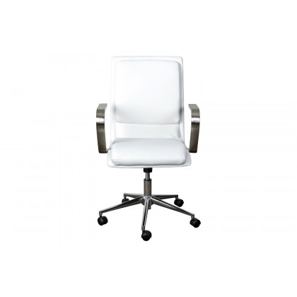 BLNK James Mid-Back Designer Executive Office Chair with Brushed Chrome Base and Arms - White