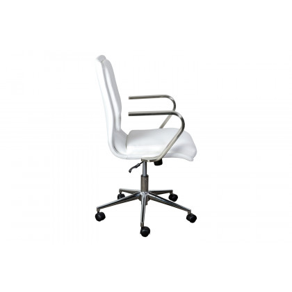 BLNK James Mid-Back Designer Executive Office Chair with Brushed Chrome Base and Arms - White