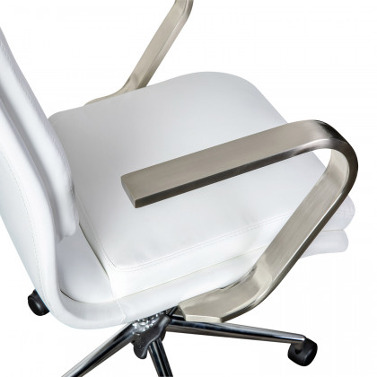 BLNK James Mid-Back Designer Executive Office Chair with Brushed Chrome Base and Arms - White