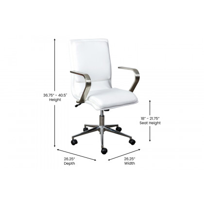 BLNK James Mid-Back Designer Executive Office Chair with Brushed Chrome Base and Arms - White