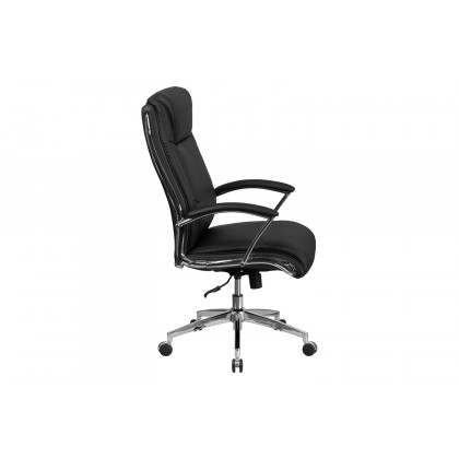 BLNK Rebecca LeatherSoft High-Back Designer Smooth Upholstered Executive Swivel Office Chair with Chrome Base and Arms - Black