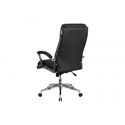 BLNK Rebecca LeatherSoft High-Back Designer Smooth Upholstered Executive Swivel Office Chair with Chrome Base and Arms - Black