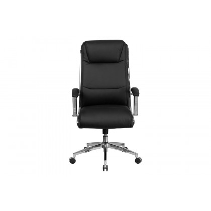 BLNK Rebecca LeatherSoft High-Back Designer Smooth Upholstered Executive Swivel Office Chair with Chrome Base and Arms - Black