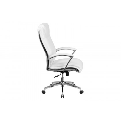 BLNK Rebecca LeatherSoft High-Back Designer Smooth Upholstered Executive Swivel Office Chair with Chrome Base and Arms - White