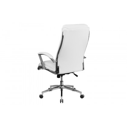 BLNK Rebecca LeatherSoft High-Back Designer Smooth Upholstered Executive Swivel Office Chair with Chrome Base and Arms - White