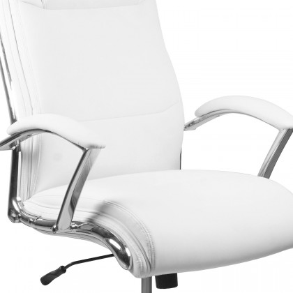 BLNK Rebecca LeatherSoft High-Back Designer Smooth Upholstered Executive Swivel Office Chair with Chrome Base and Arms - White
