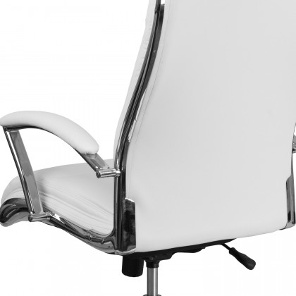 BLNK Rebecca LeatherSoft High-Back Designer Smooth Upholstered Executive Swivel Office Chair with Chrome Base and Arms - White