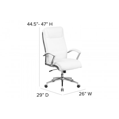 BLNK Rebecca LeatherSoft High-Back Designer Smooth Upholstered Executive Swivel Office Chair with Chrome Base and Arms - White