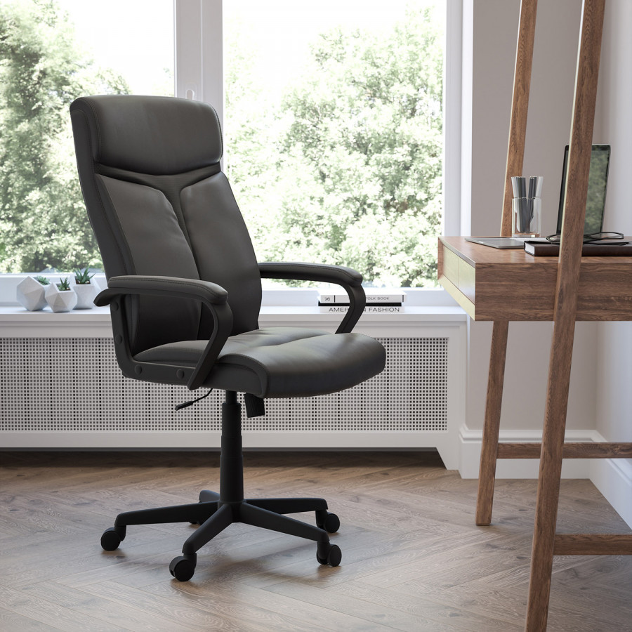 BLNK - Raya LeatherSoft High-Back Executive Swivel Office Chair with Slight Mesh Accent and Arms