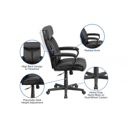BLNK - Raya LeatherSoft High-Back Executive Swivel Office Chair with Slight Mesh Accent and Arms