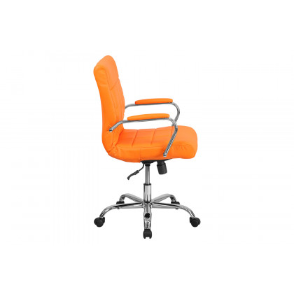BLNK Vivian Vinyl Mid-Back Executive Swivel Office Chair with Chrome Base and Arms - Orange