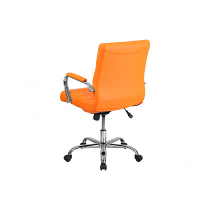 BLNK Vivian Vinyl Mid-Back Executive Swivel Office Chair with Chrome Base and Arms - Orange