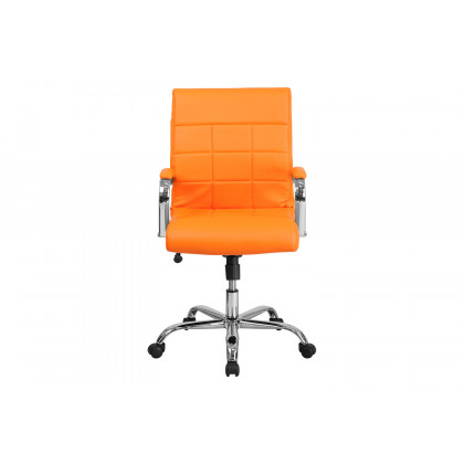 BLNK Vivian Vinyl Mid-Back Executive Swivel Office Chair with Chrome Base and Arms - Orange