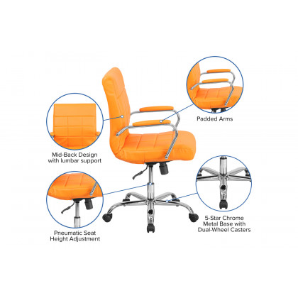 BLNK Vivian Vinyl Mid-Back Executive Swivel Office Chair with Chrome Base and Arms - Orange