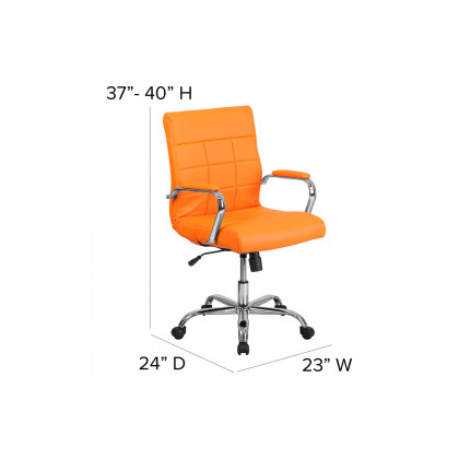 BLNK Vivian Vinyl Mid-Back Executive Swivel Office Chair with Chrome Base and Arms - Orange