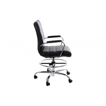 BLNK Whitney LeatherSoft Mid-Back Drafting Chair with Adjustable Foot Ring and Chrome Base - Black