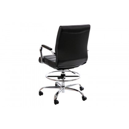 BLNK Whitney LeatherSoft Mid-Back Drafting Chair with Adjustable Foot Ring and Chrome Base - Black