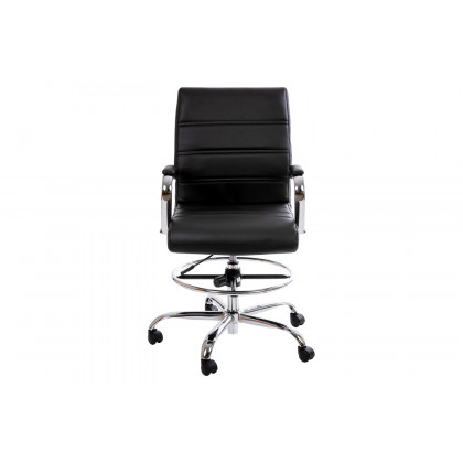 BLNK Whitney LeatherSoft Mid-Back Drafting Chair with Adjustable Foot Ring and Chrome Base - Black