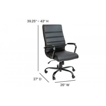 BLNK Whitney LeatherSoft High-Back Executive Swivel Office Chair with Black Frame and Arms - Black