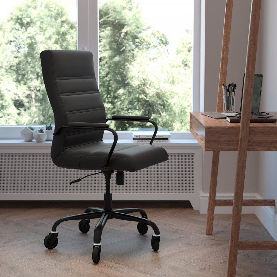 BLNK - Whitney LeatherSoft High-Back Executive Swivel Office Chair with Black Frame, Arms, and Transparent Roller Wheels