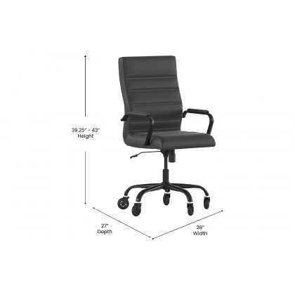 BLNK Whitney LeatherSoft High-Back Executive Swivel Office Chair with Black Frame, Arms, and Transparent Roller Wheels - Black