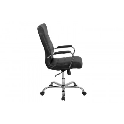 BLNK Whitney LeatherSoft High-Back Executive Swivel Office Chair with Chrome Frame and Arms - Black