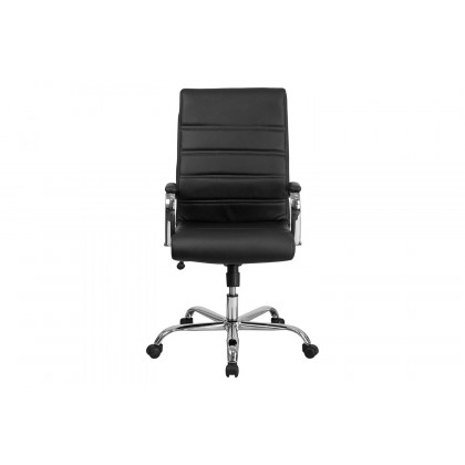 BLNK Whitney LeatherSoft High-Back Executive Swivel Office Chair with Chrome Frame and Arms - Black