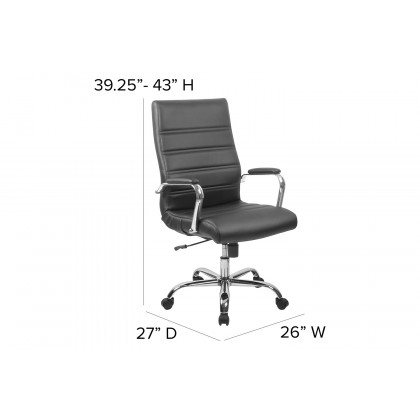 BLNK Whitney LeatherSoft High-Back Executive Swivel Office Chair with Chrome Frame and Arms - Black