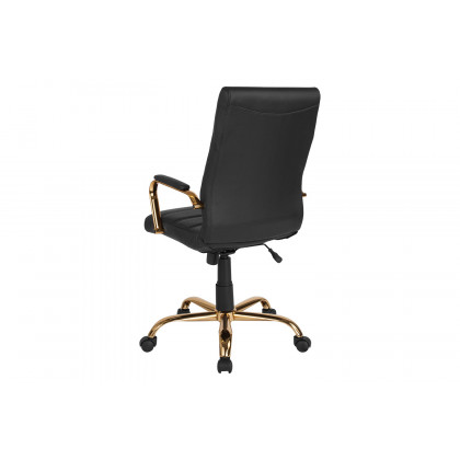 BLNK Whitney LeatherSoft High-Back Executive Swivel Office Chair with Gold Frame and Arms - Black