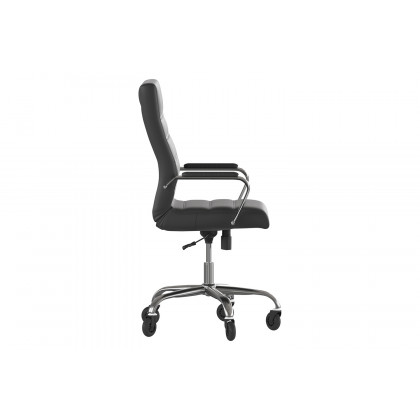 BLNK Whitney LeatherSoft High-Back Executive Swivel Office Chair with Chrome Frame, Arms, and Transparent Roller Wheels - Black