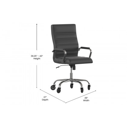 BLNK Whitney LeatherSoft High-Back Executive Swivel Office Chair with Chrome Frame, Arms, and Transparent Roller Wheels - Black