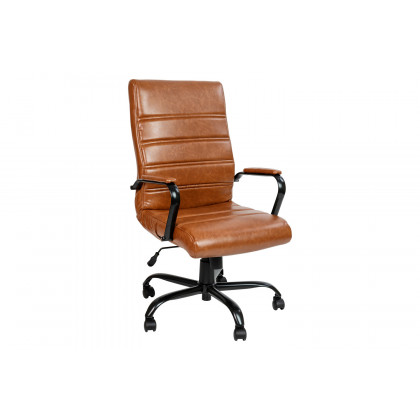 BLNK Whitney LeatherSoft High-Back Executive Swivel Office Chair with Black Frame and Arms - Brown