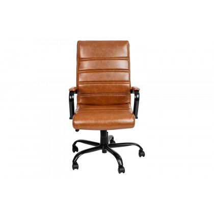 BLNK Whitney LeatherSoft High-Back Executive Swivel Office Chair with Black Frame and Arms - Brown
