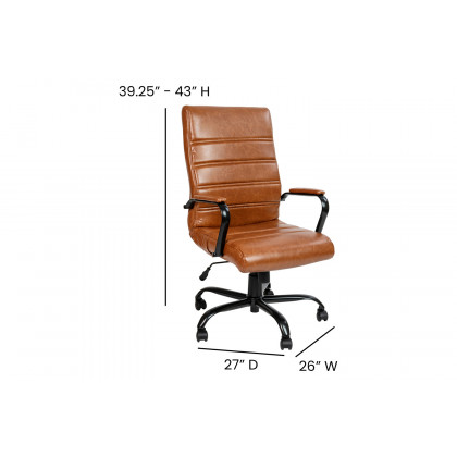 BLNK Whitney LeatherSoft High-Back Executive Swivel Office Chair with Black Frame and Arms - Brown