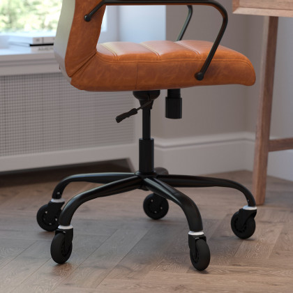 BLNK Whitney LeatherSoft High-Back Executive Swivel Office Chair with Black Frame, Arms, and Transparent Roller Wheels - Brown