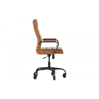 BLNK Whitney LeatherSoft High-Back Executive Swivel Office Chair with Black Frame, Arms, and Transparent Roller Wheels - Brown