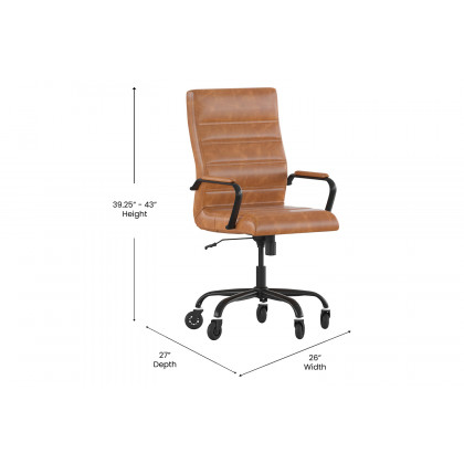 BLNK Whitney LeatherSoft High-Back Executive Swivel Office Chair with Black Frame, Arms, and Transparent Roller Wheels - Brown