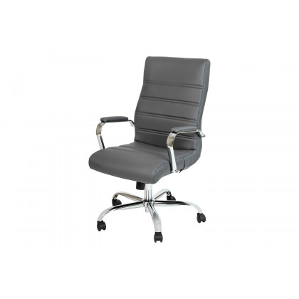 BLNK Whitney LeatherSoft High-Back Executive Swivel Office Chair with Chrome Frame and Arms - Gray