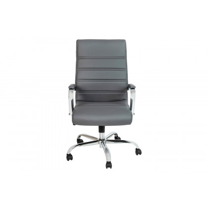 BLNK Whitney LeatherSoft High-Back Executive Swivel Office Chair with Chrome Frame and Arms - Gray