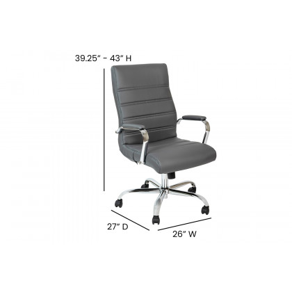 BLNK Whitney LeatherSoft High-Back Executive Swivel Office Chair with Chrome Frame and Arms - Gray