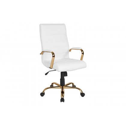 BLNK - Whitney LeatherSoft High-Back Executive Swivel Office Chair with Gold Frame and Arms